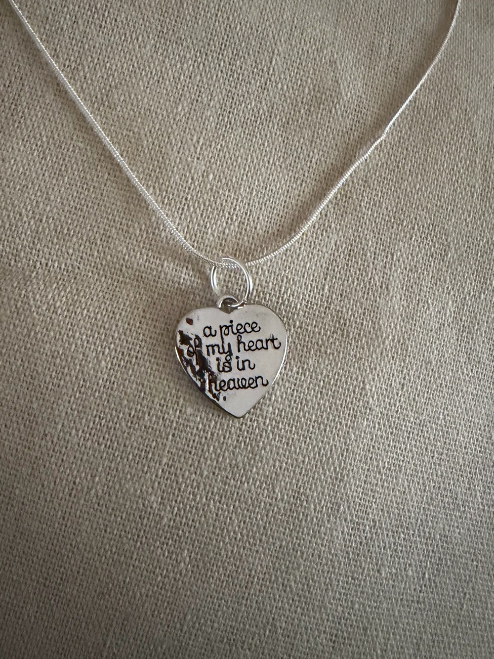 Heart Pendant Necklace - 'A Piece of My Heart Is in Heaven' in Silver